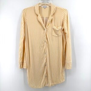 PJ Salvage Pajama Shirt Dress Nightgown Yellow Stripe Button Up‎ Size L